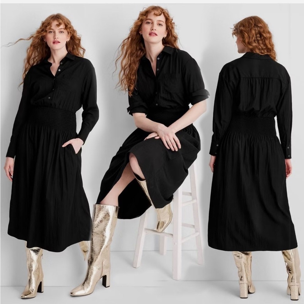 Women's Collared Long Sleeve Smocked
Midi Shirtdress - Future
Collective new 🆕